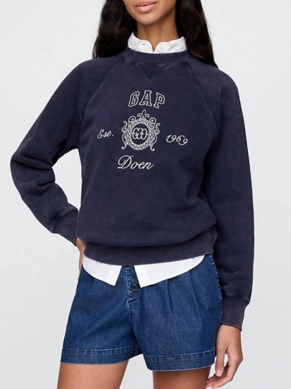 DOEN x Gap Navy Blue Embroidered Logo Vintage Soft Crewneck Pullover Sweatshirt